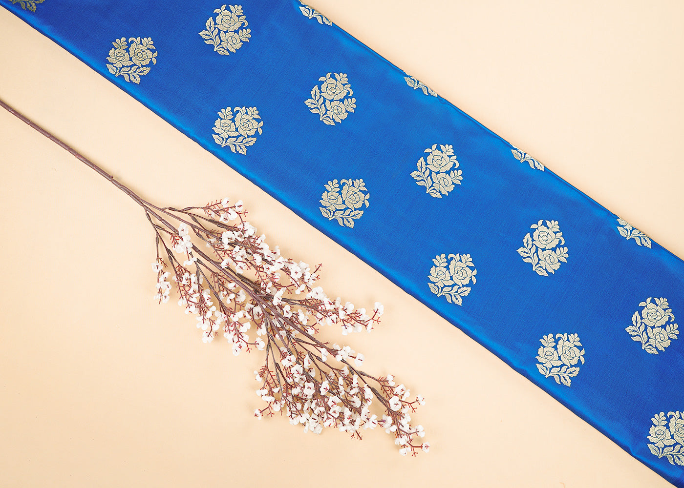 Blue-Banarasi-Brocade-Fabric-With-Allover-Golden-Zari-Handloom-22239
