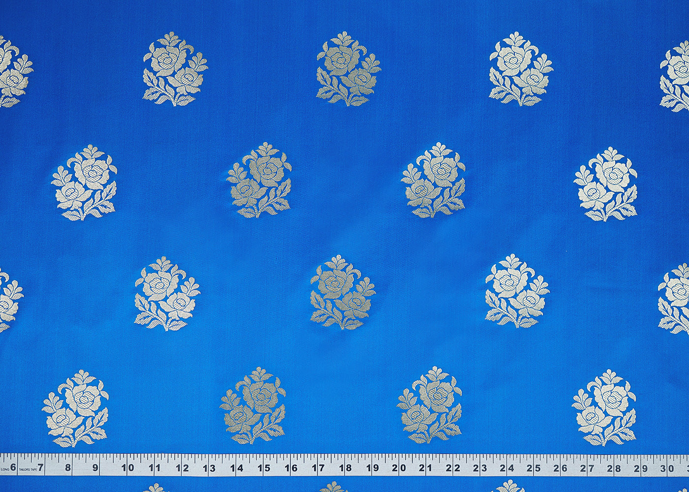 Blue-Banarasi-Brocade-Fabric-With-Allover-Golden-Zari-Handloom-22239-measurement-view
