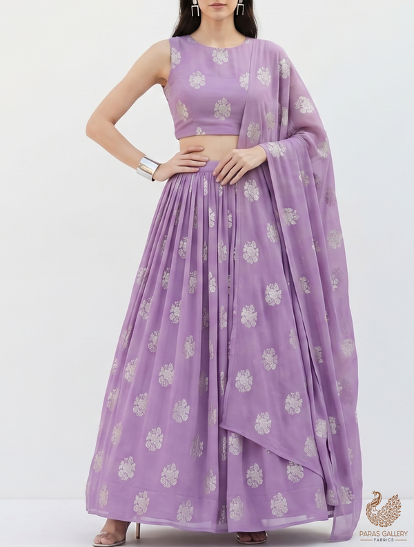 Lavender Banarasi Brocade Fabric With All Over Golden Zari Handloom 22241