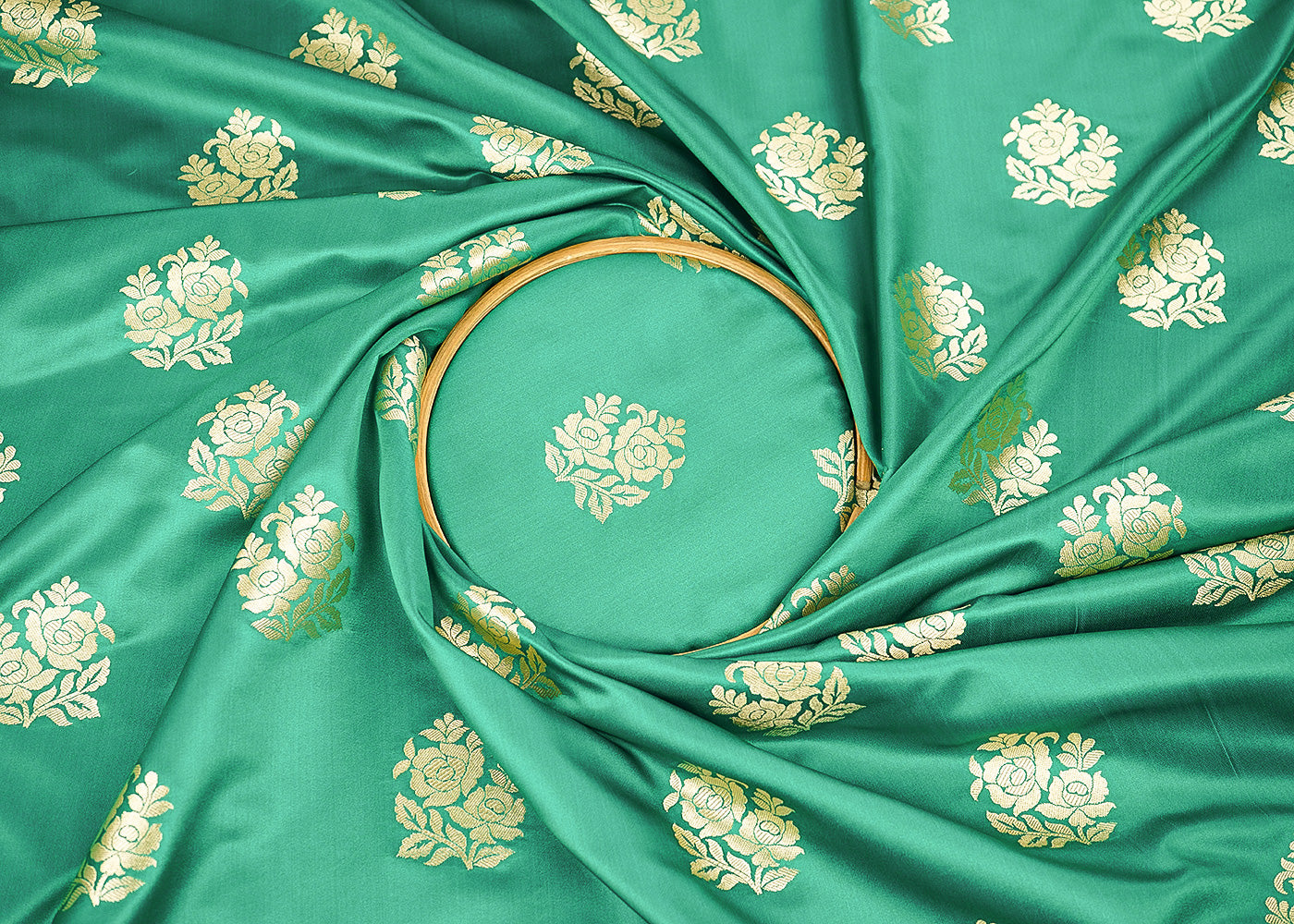 Rama-Green-Banarasi-Brocade-Fabric-With-Allover-Golden-Zari-Handloom-22242-close-view