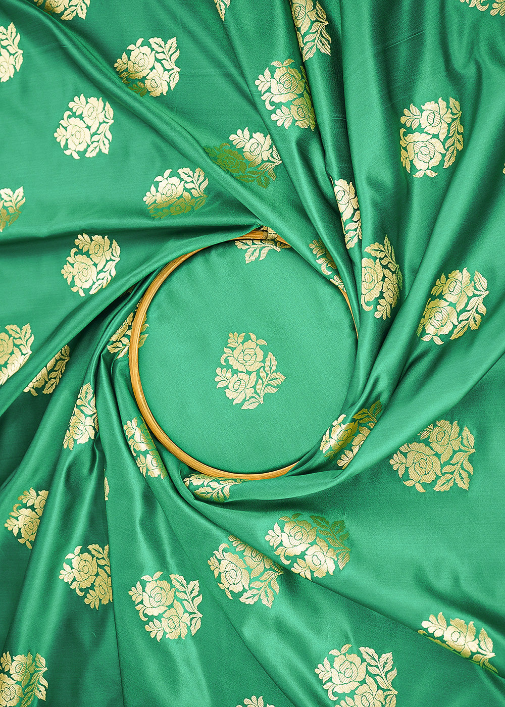 Rama Green Banarasi Brocade Fabric With All Over Golden Zari Handloom 22242