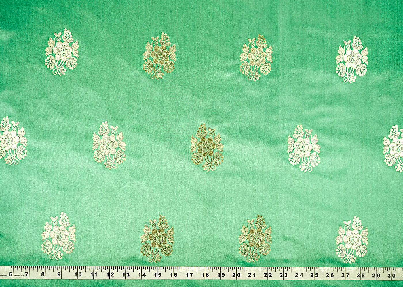 Mint Green Banarasi Brocade Fabric With All Over Golden Zari Handloom 22245