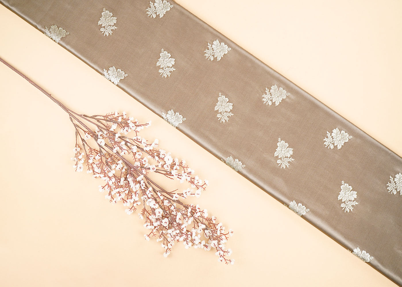 Mousse Banarasi Brocade Fabric With Allover Zari Handloom 22252