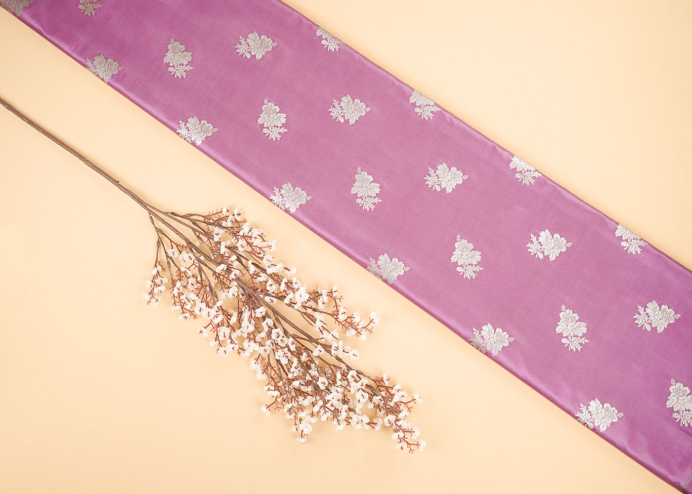 Onion Pink Banarasi Brocade Fabric With Allover Zari Handloom 22253