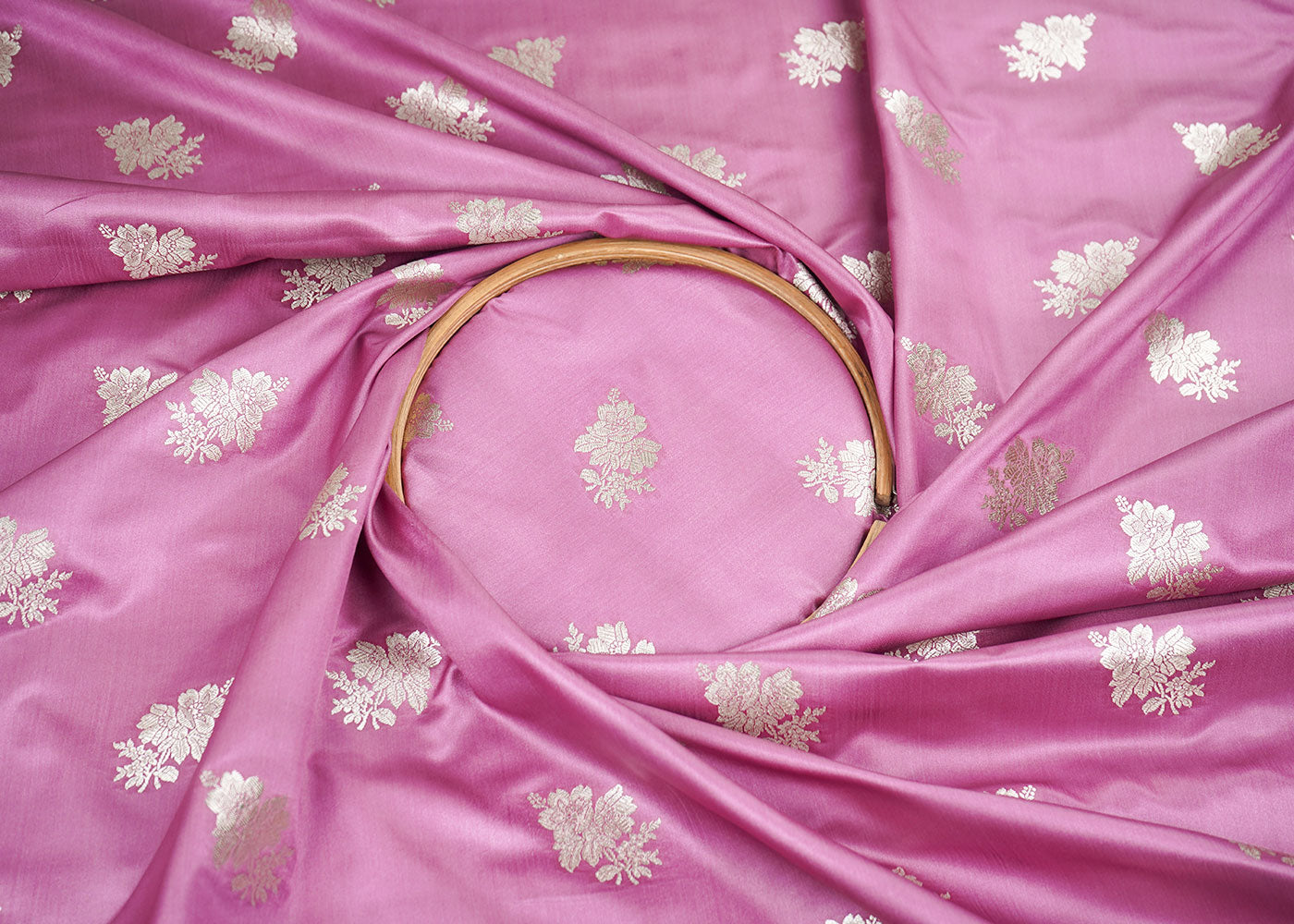 Onion Pink Banarasi Brocade Fabric With Allover Zari Handloom 22253