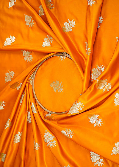 Mustard Banarasi Brocade Fabric With All Over Zari Handloom 22254