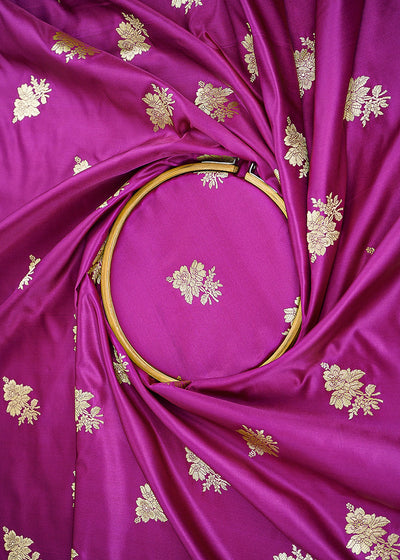 Purple Banarasi Brocade Fabric With All Over Zari Handloom 22255