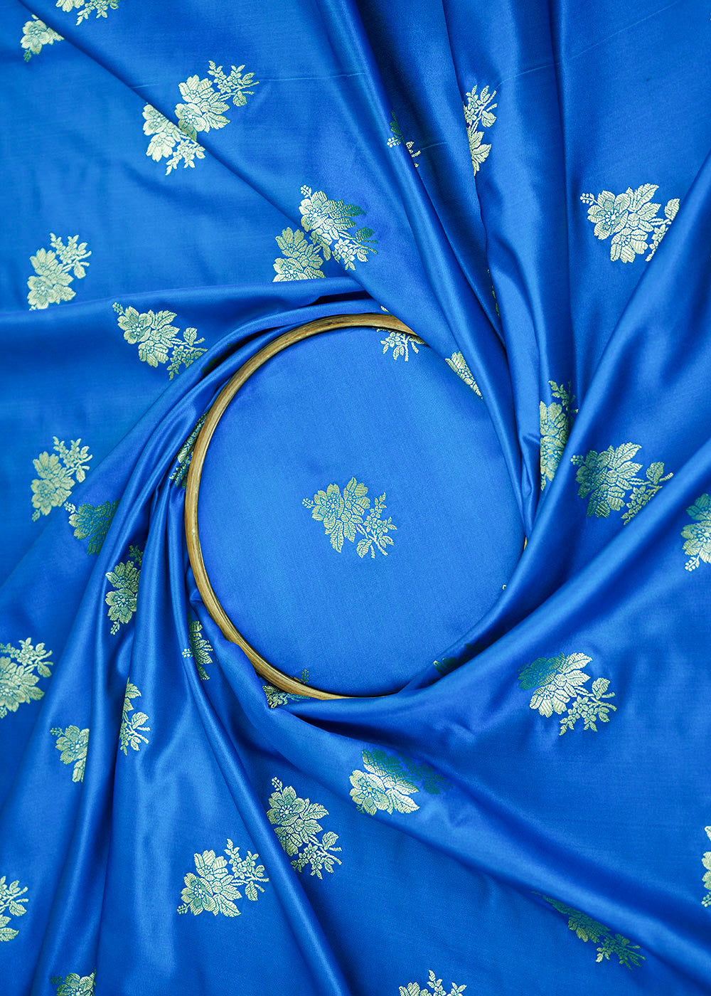 Dark Blue Banarasi Brocade Fabric With All Over Zari Handloom 22258