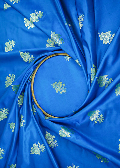 Dark Blue Banarasi Brocade Fabric With All Over Zari Handloom 22258