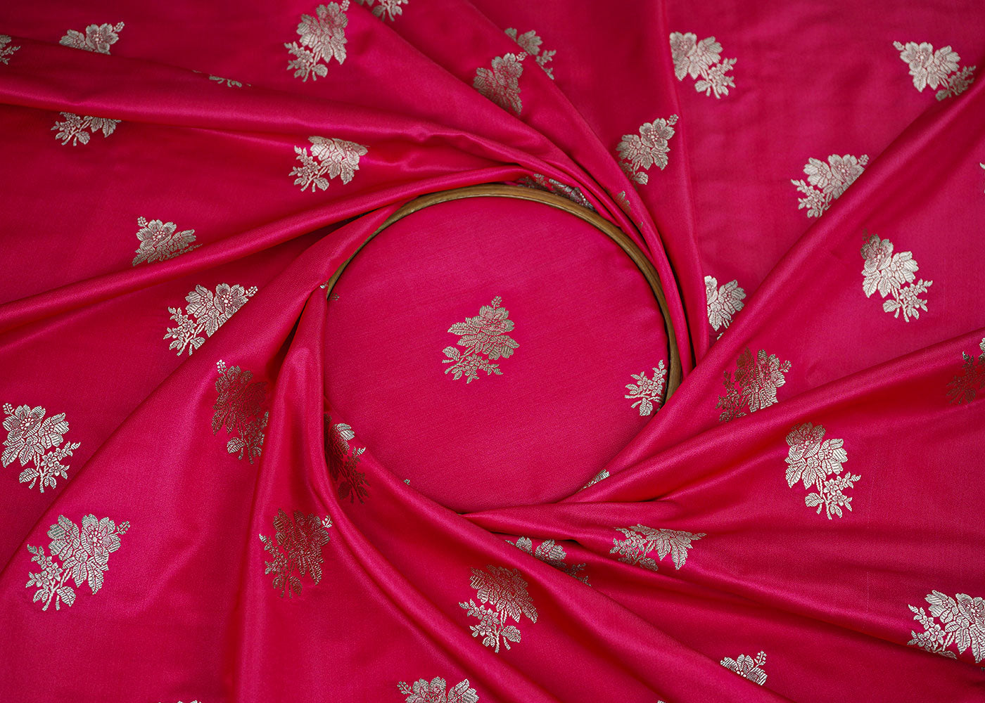 Gajri Banarasi Brocade Fabric With Allover Zari Handloom 22260