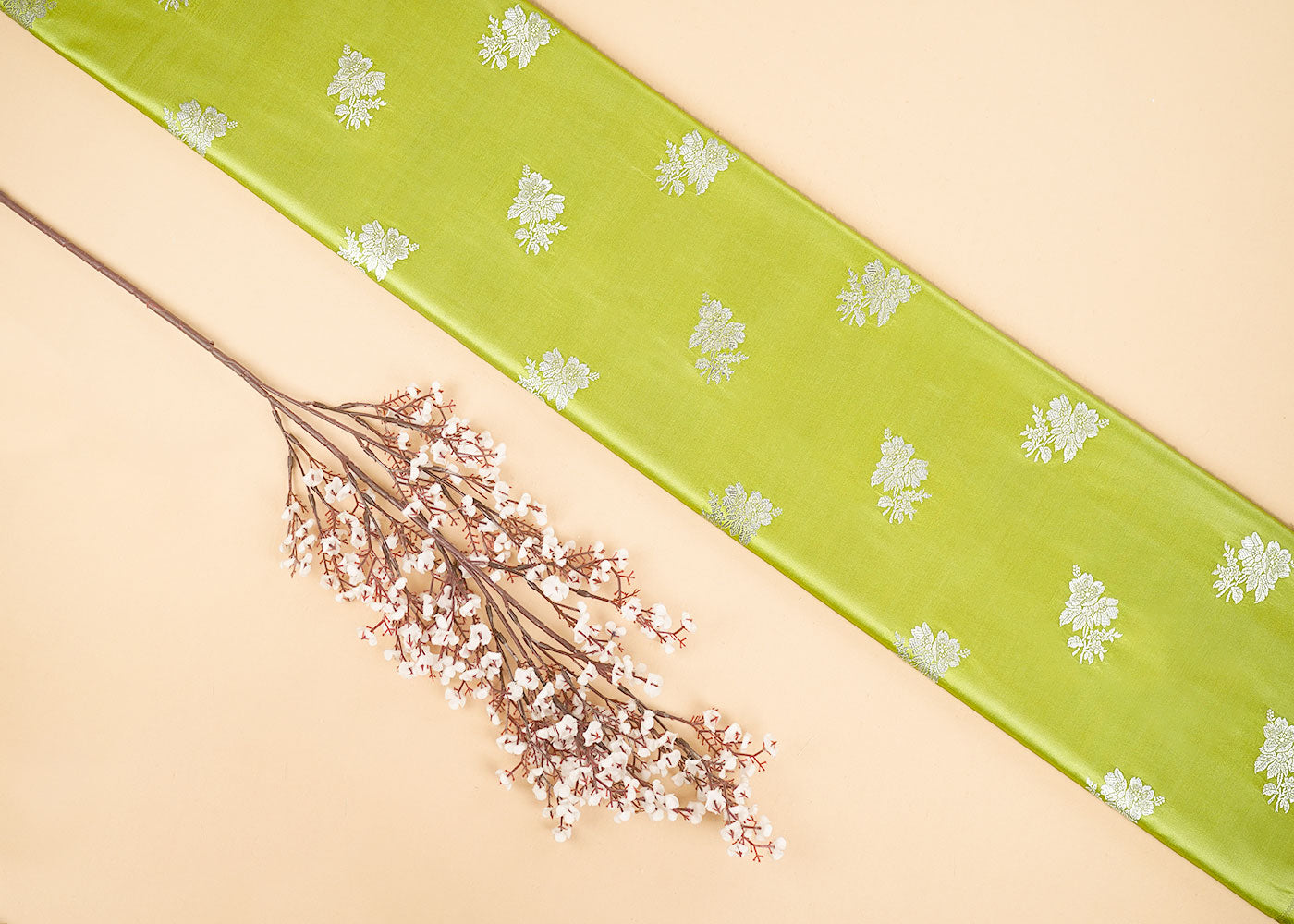 Olive Banarasi Brocade Fabric With Allover Zari Handloom 22262