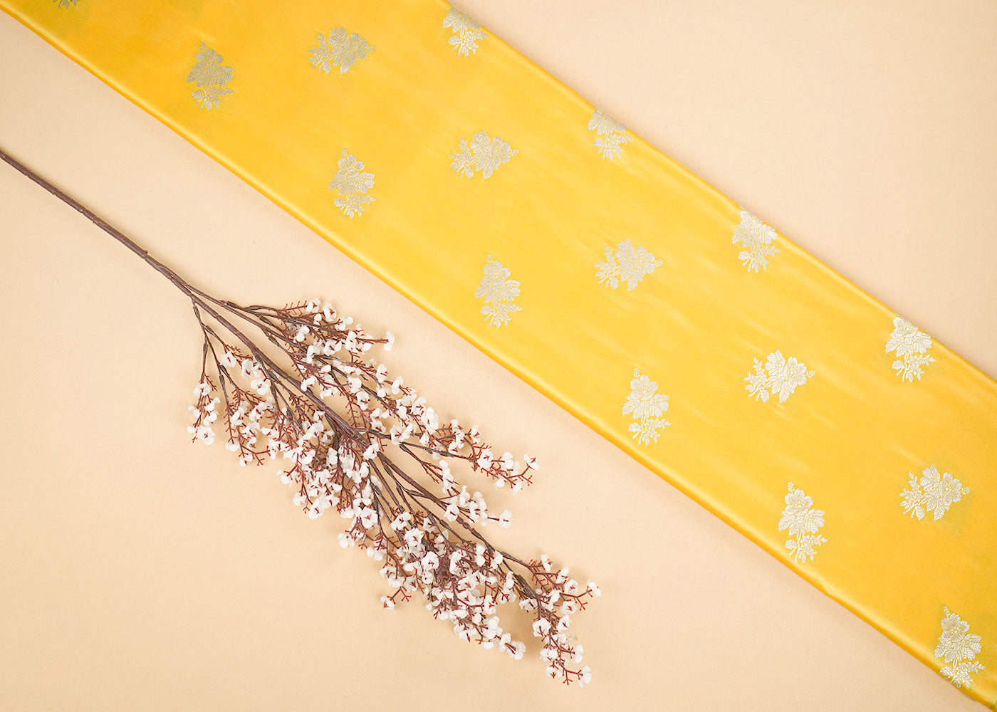 Yellow Banarasi Brocade Fabric With Allover Zari Handloom 22266