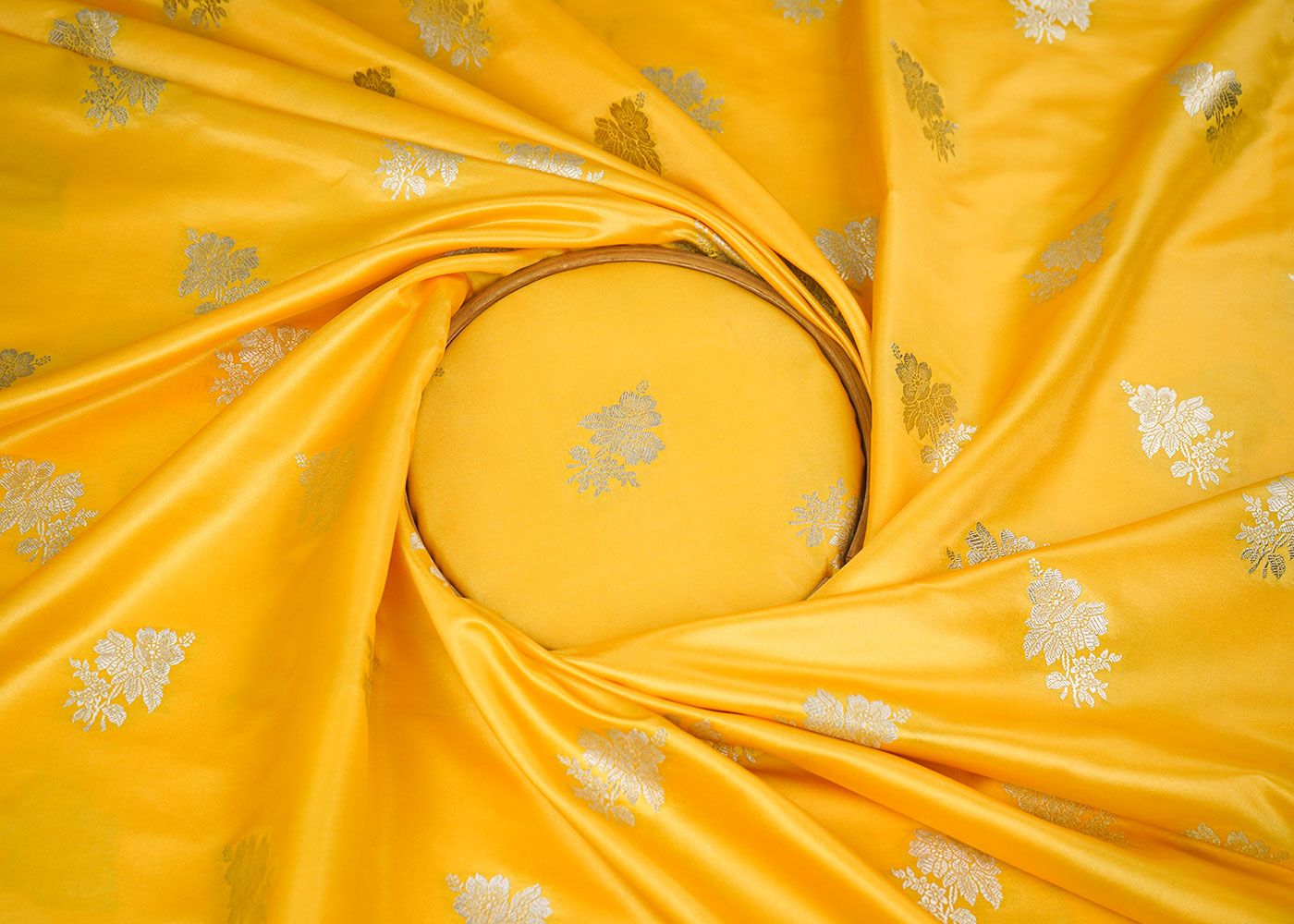 Yellow Banarasi Brocade Fabric With Allover Zari Handloom 22266