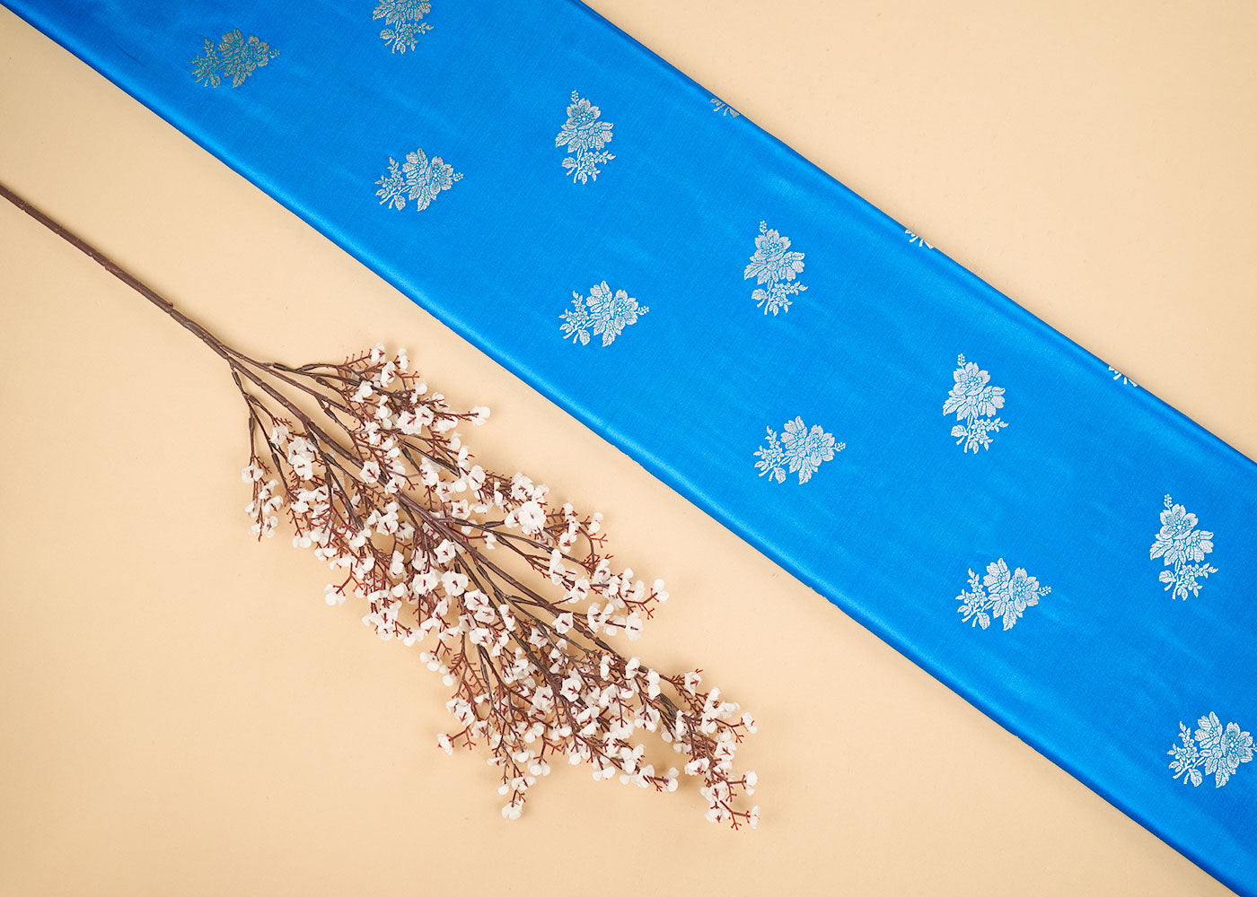 Blue Banarasi Brocade Fabric With Allover Zari Handloom 22267