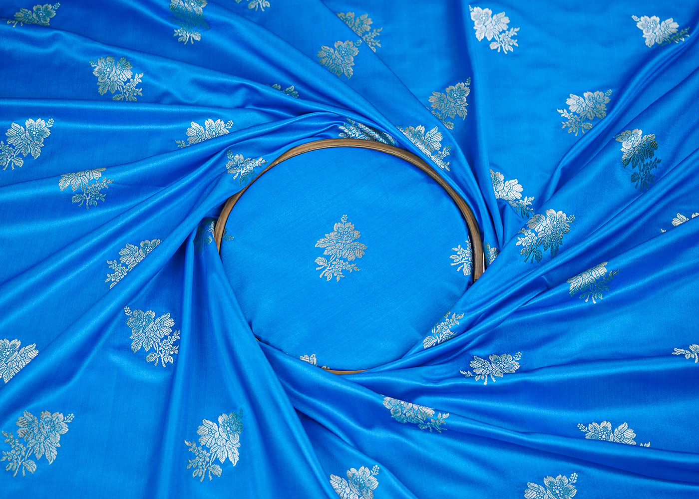 Blue Banarasi Brocade Fabric With Allover Zari Handloom 22267