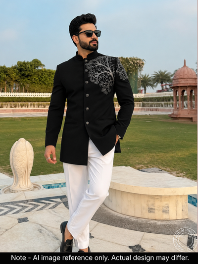 The Riwaayat - Unstitched Black Jodhpuri Jacket Fabric For Men 22279