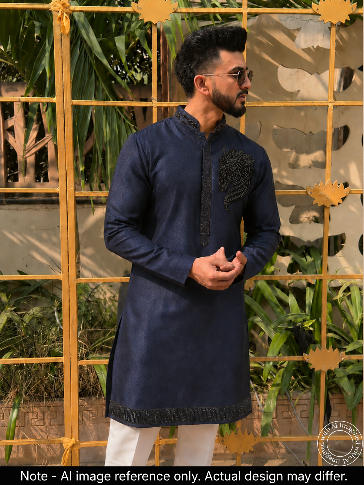 The Kohinoor - Unstitched Navy Blue Kurta Fabric For Men 22280