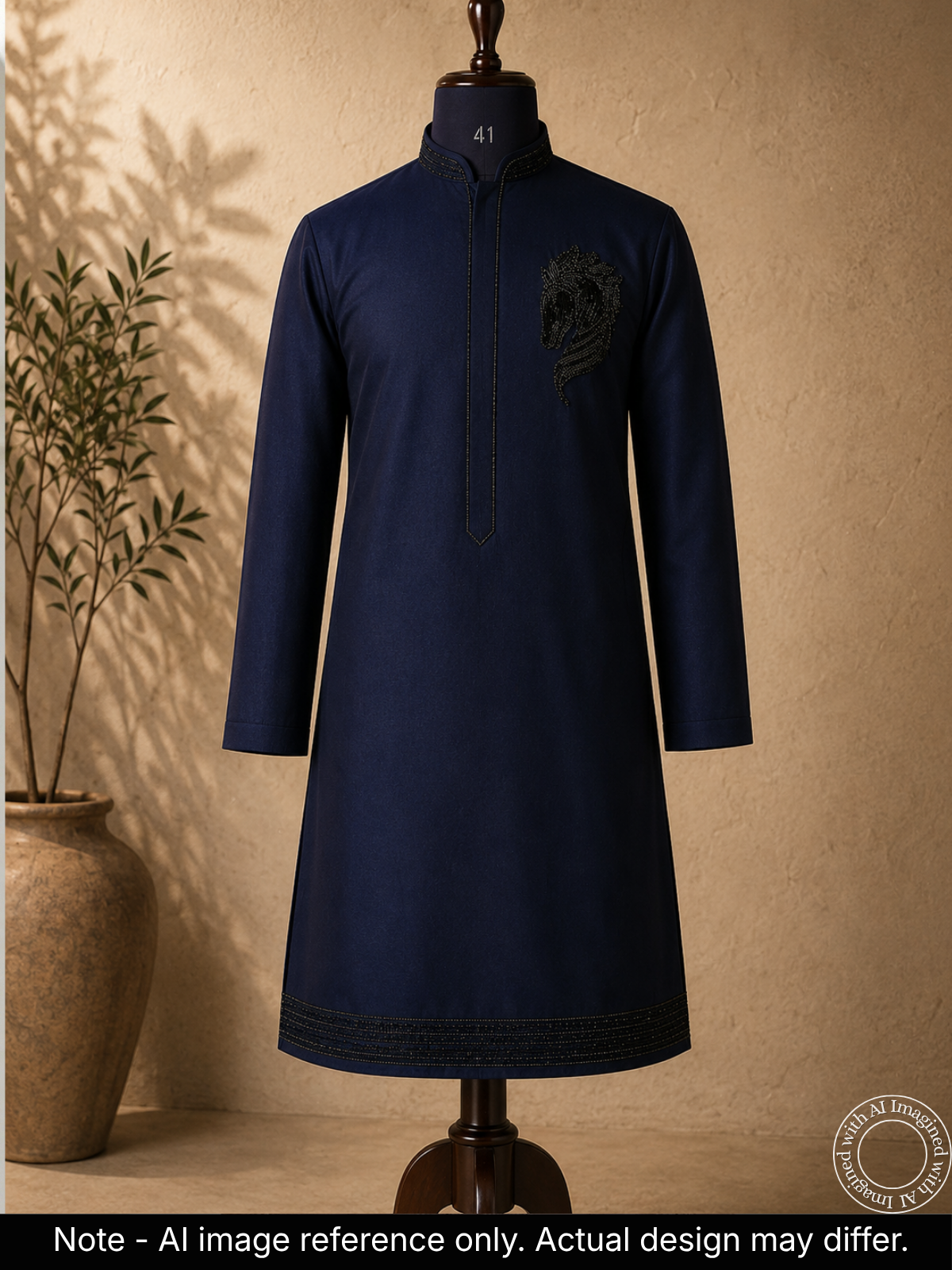 The Kohinoor - Unstitched Navy Blue Kurta Fabric For Men 22280