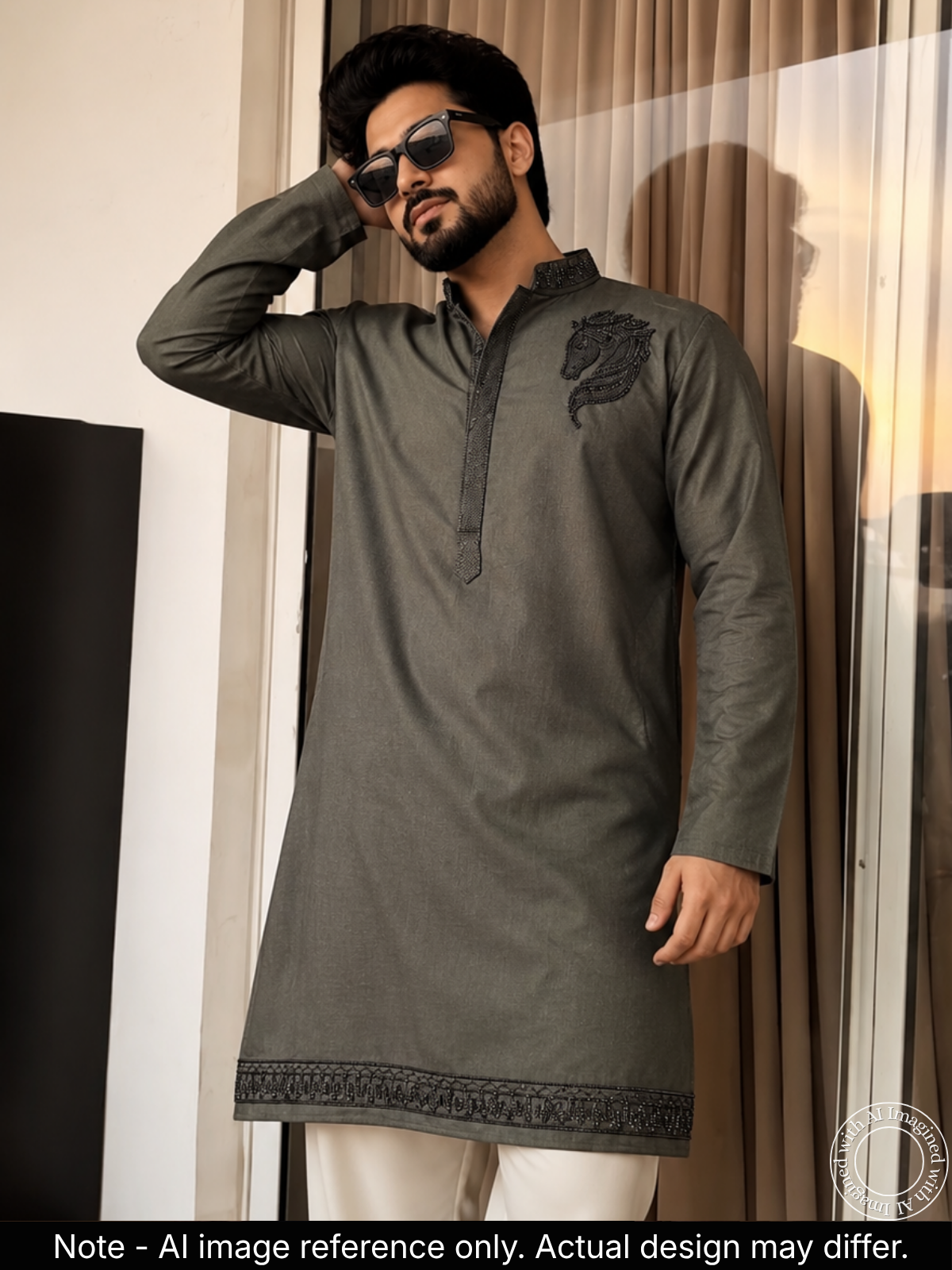 The Kohinoor - Unstitched Sage Green Kurta Fabric For Men 22281