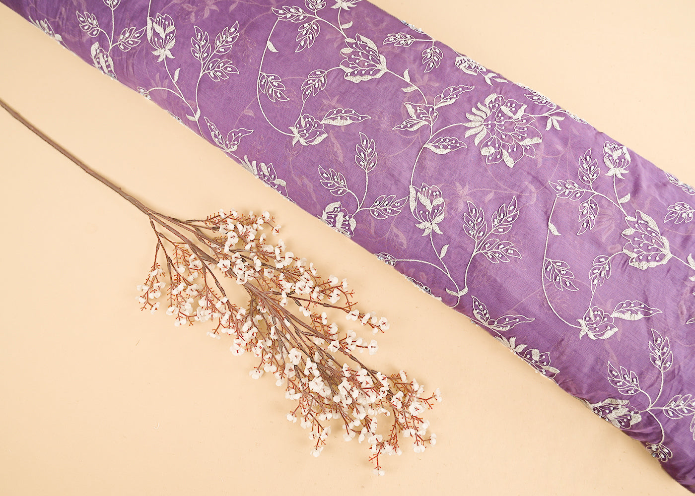 Lavender Cotton Fabric With All Over Bead And Thread Work 22286