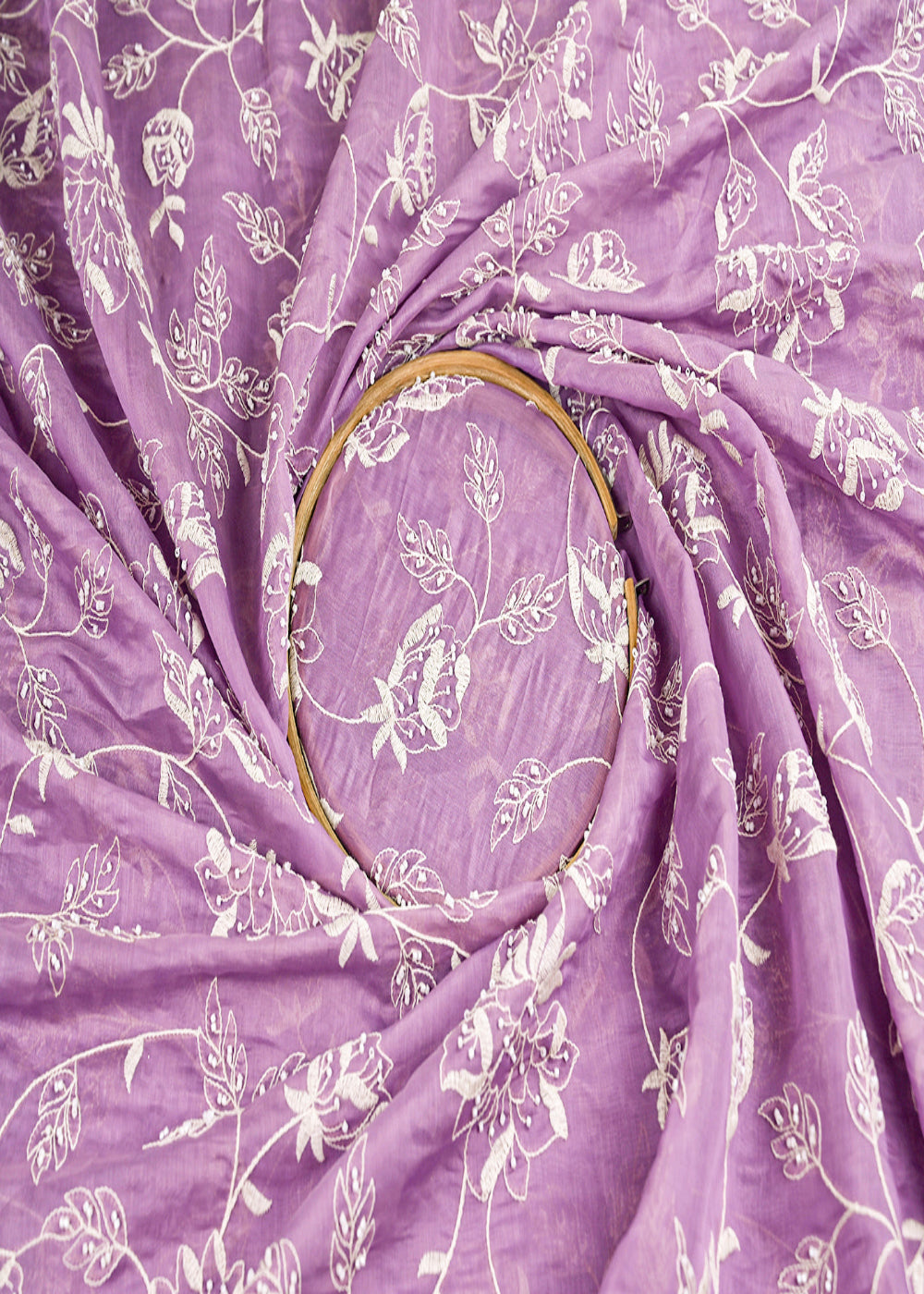 Lavender Cotton Fabric With All Over Bead And Thread Work 22286
