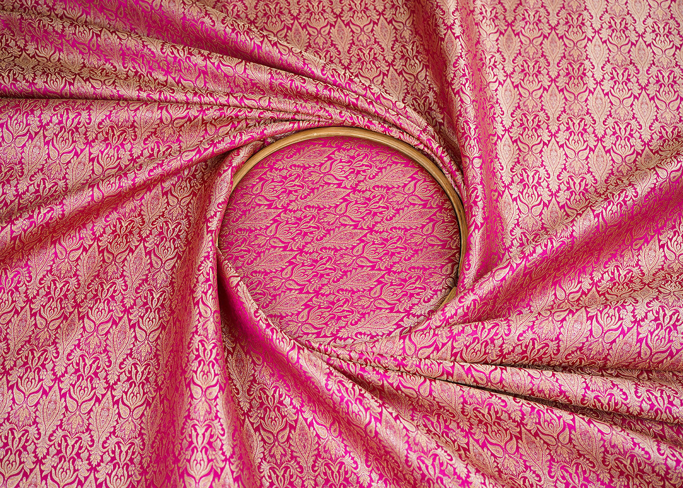 Magenta Banarasi Brocade Fabric With Allover Golden Zari Handloom 22289