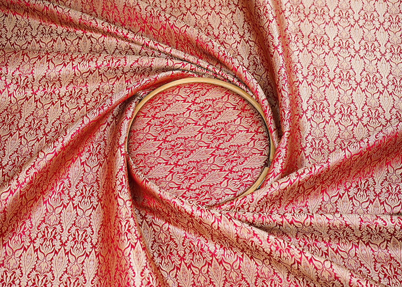 Maroon Banarasi Brocade Fabric With Allover Golden Zari Handloom 22291