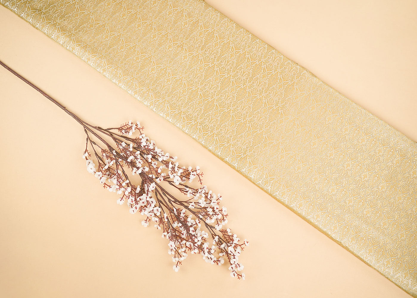 Gold Banarasi Brocade Fabric With Allover Golden Zari Handloom 22292