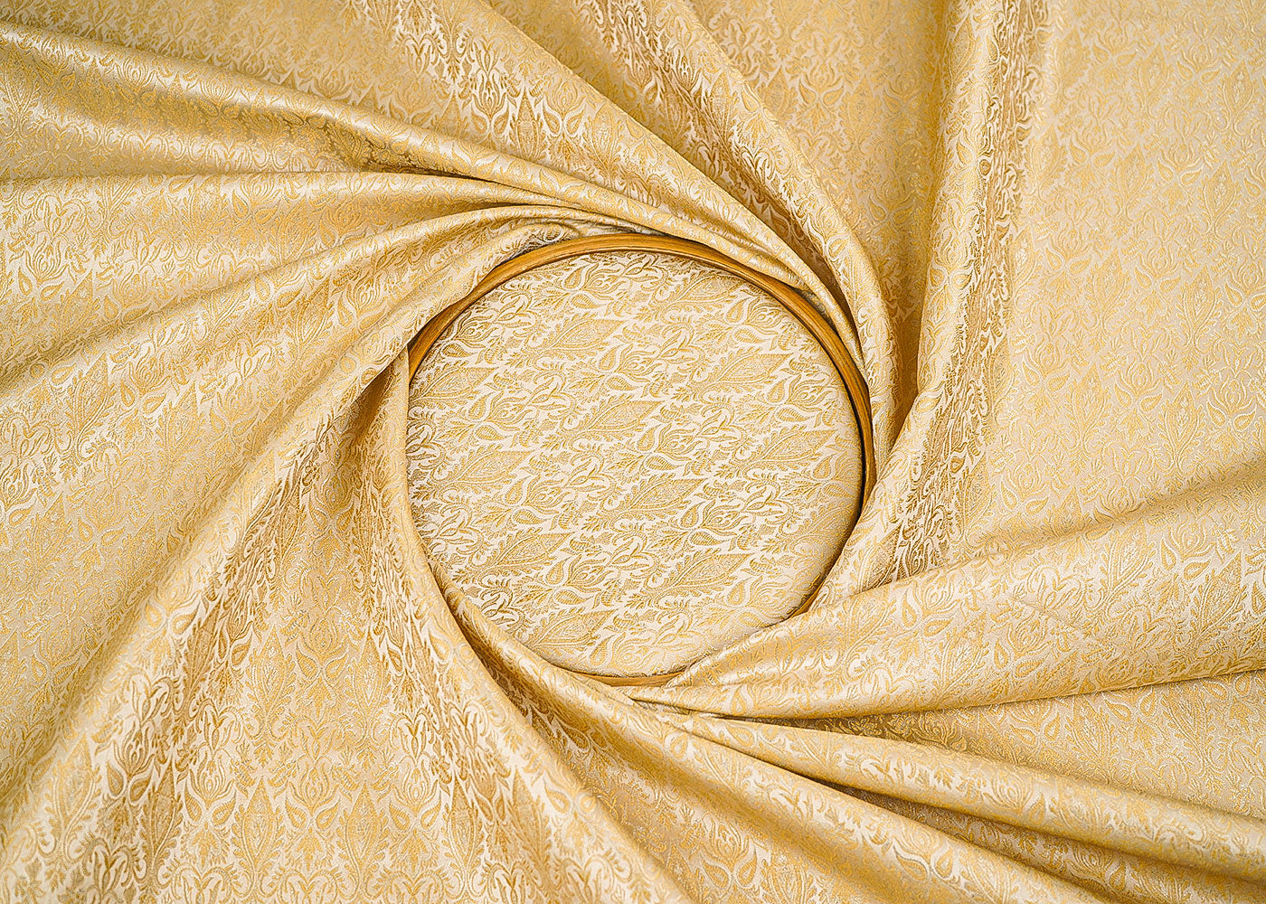 Gold Banarasi Brocade Fabric With Allover Golden Zari Handloom 22292
