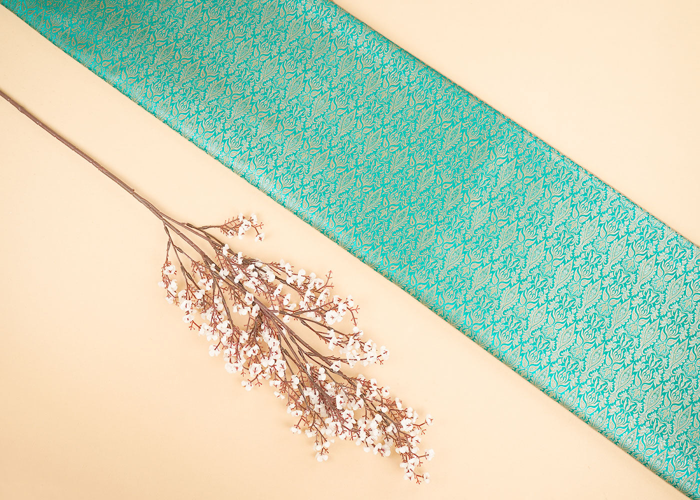 Rama-Green-Banarasi-Brocade-Fabric-With-Allover-Golden-Zari-Handloom-22293