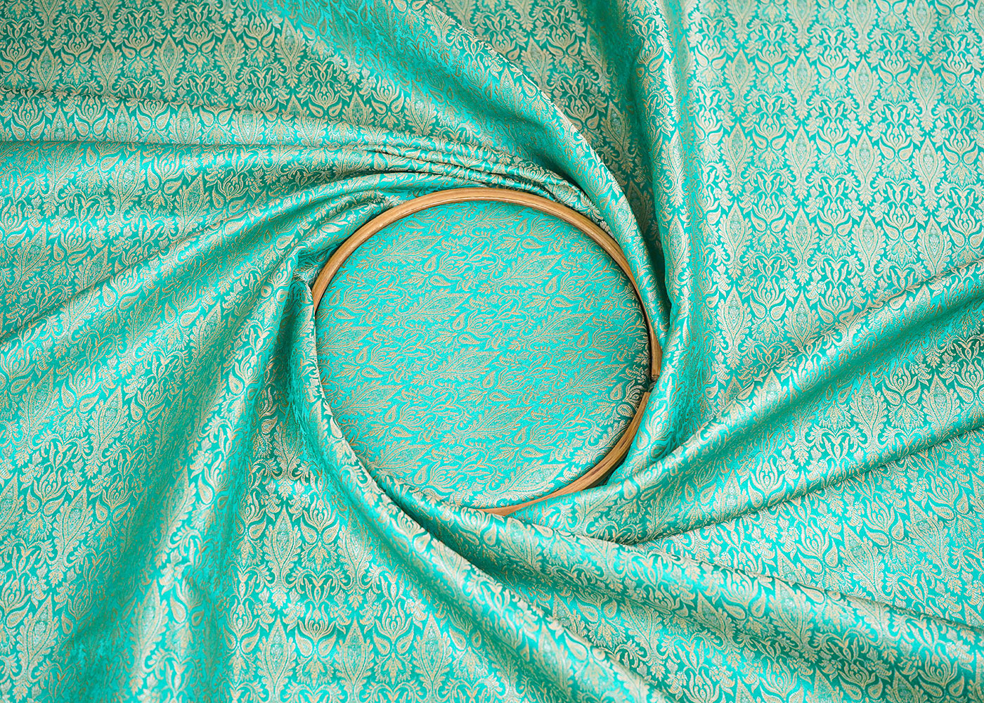 Rama-Green-Banarasi-Brocade-Fabric-With-Allover-Golden-Zari-Handloom-22293-close-view