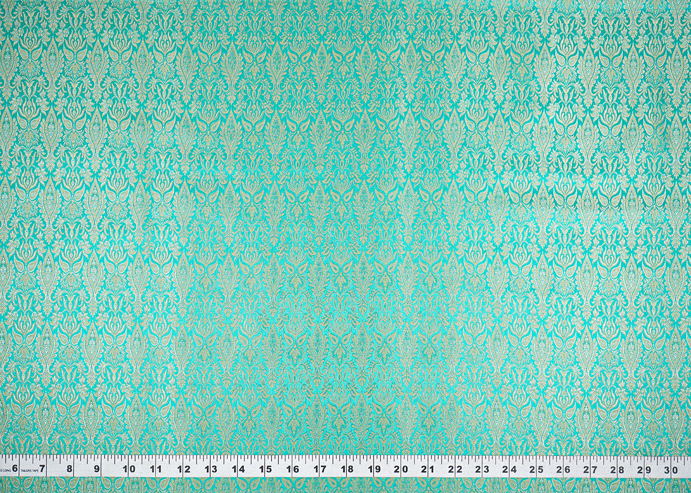 Rama-Green-Banarasi-Brocade-Fabric-With-Allover-Golden-Zari-Handloom-22293-measurement-view