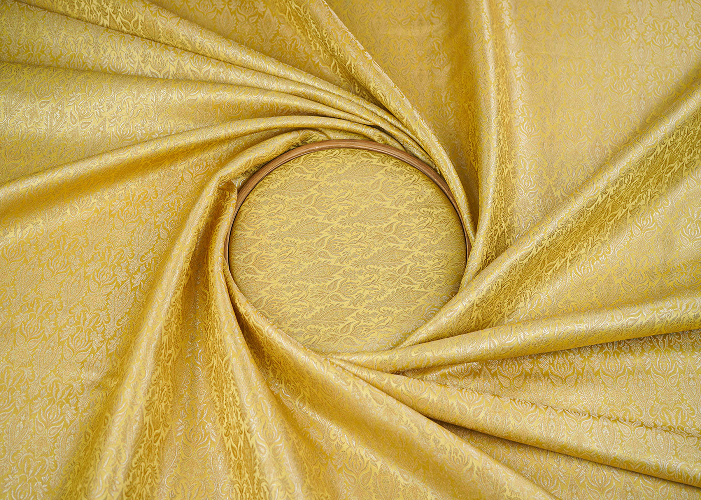 Lemon-Yellow-Banarasi-Brocade-Fabric-With-Allover-Golden-Zari-Handloom-22294-close-view