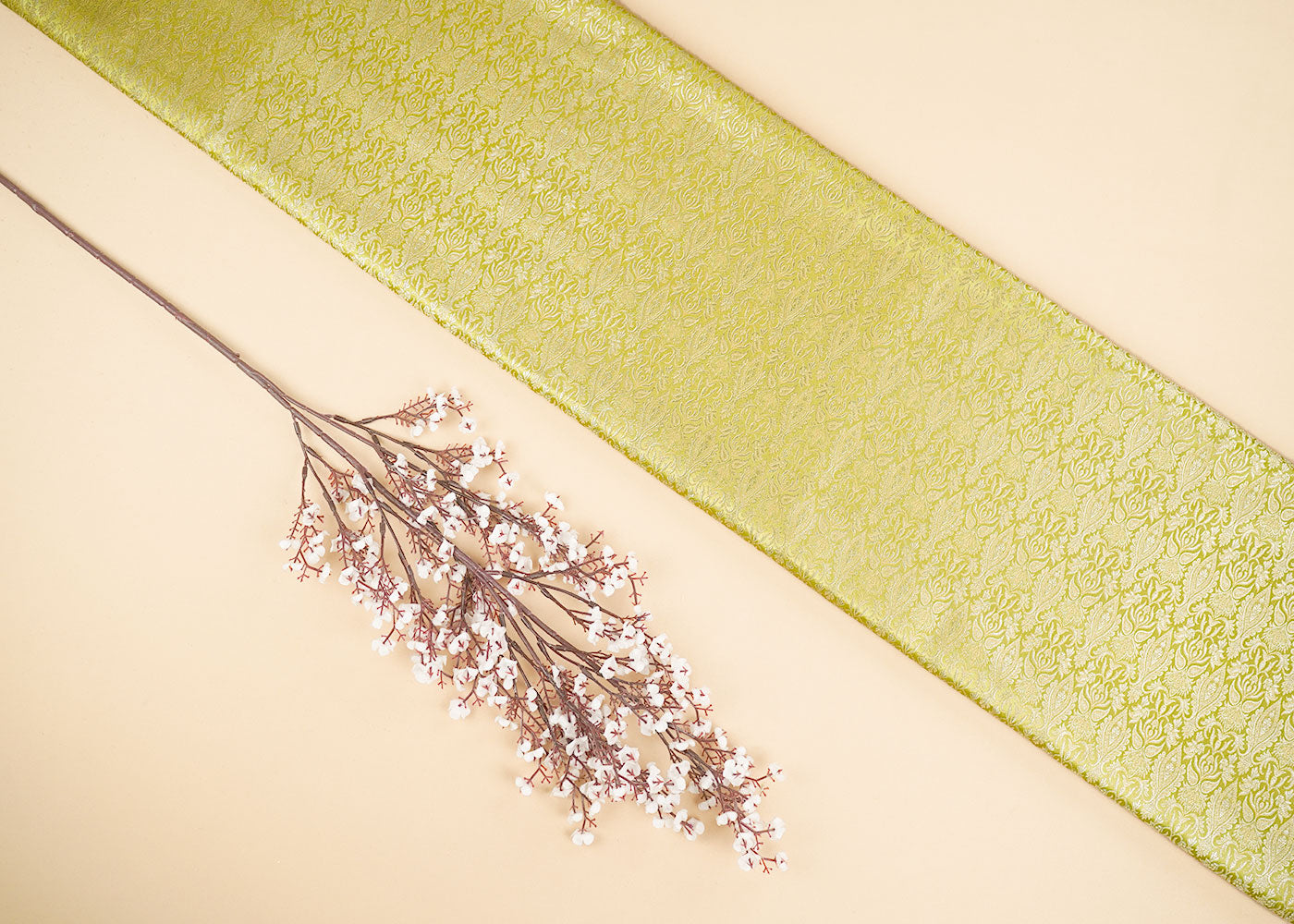 Mehendi Green Banarasi Brocade Fabric With Allover Golden Zari Handloom 22295