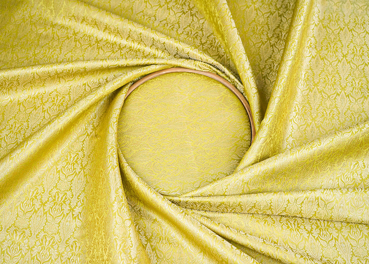 Mehendi Green Banarasi Brocade Fabric With Allover Golden Zari Handloom 22295