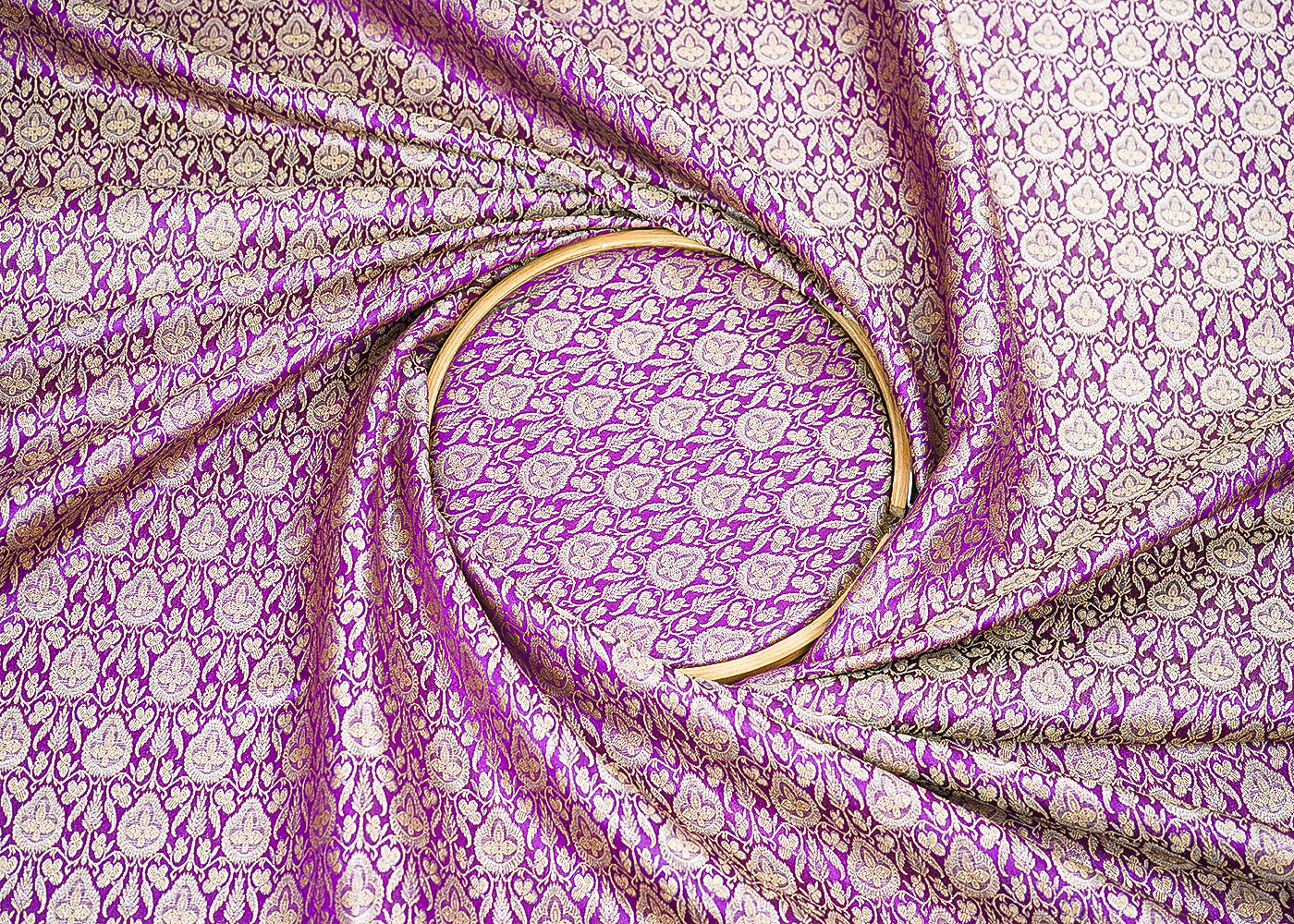Purple-Banarasi-Brocade-Fabric-With-Allover-Golden-Zari-Handloom-22297-close-view