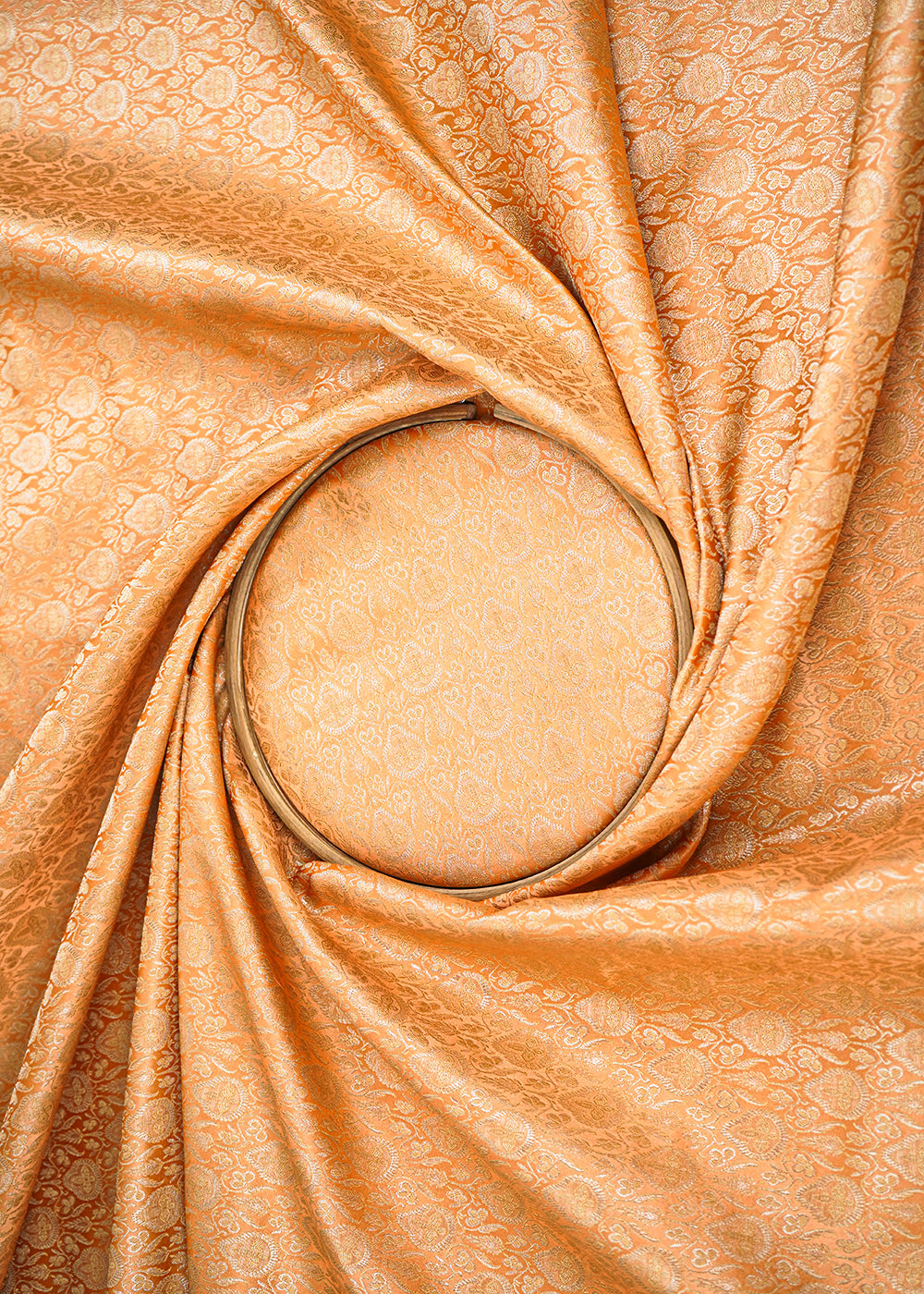 Peach-Banarasi-Brocade-Fabric-With-Allover-Golden-Zari-Handloom-22299-close-view