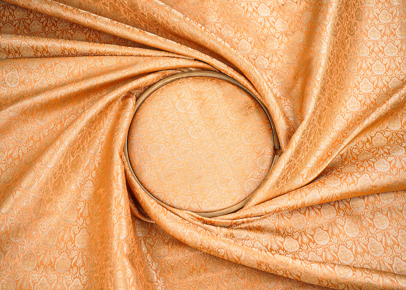 Peach-Banarasi-Brocade-Fabric-With-Allover-Golden-Zari-Handloom-22299-close-view