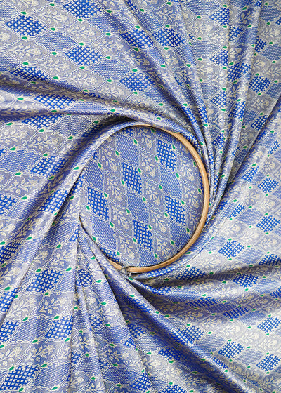 Royal Blue Banarasi Brocade Fabric With All Over Thread And Golden Zari Handloom 22304