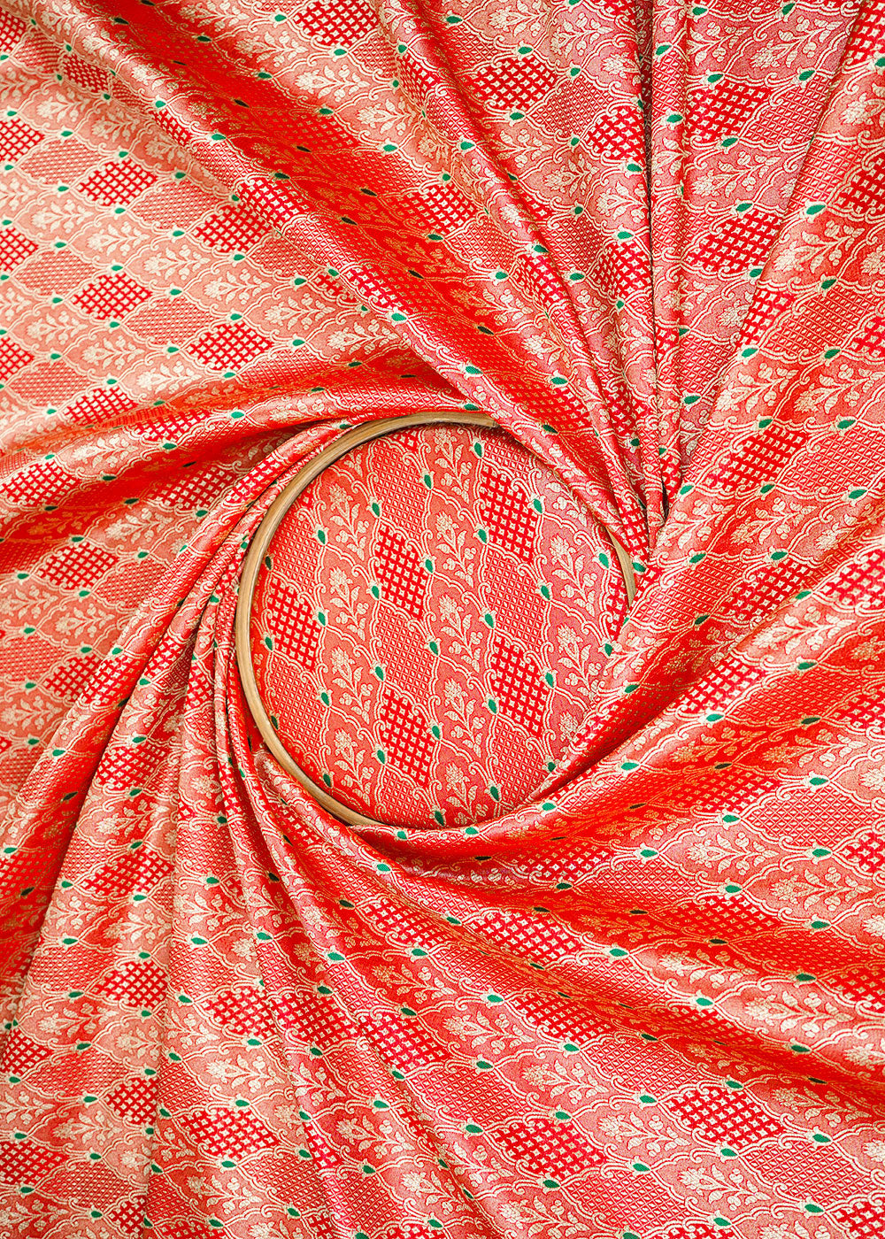 Red-Banarasi-Brocade-Fabric-With-Allover-Thread-And-Golden-Zari-Handloom-22305-close-view