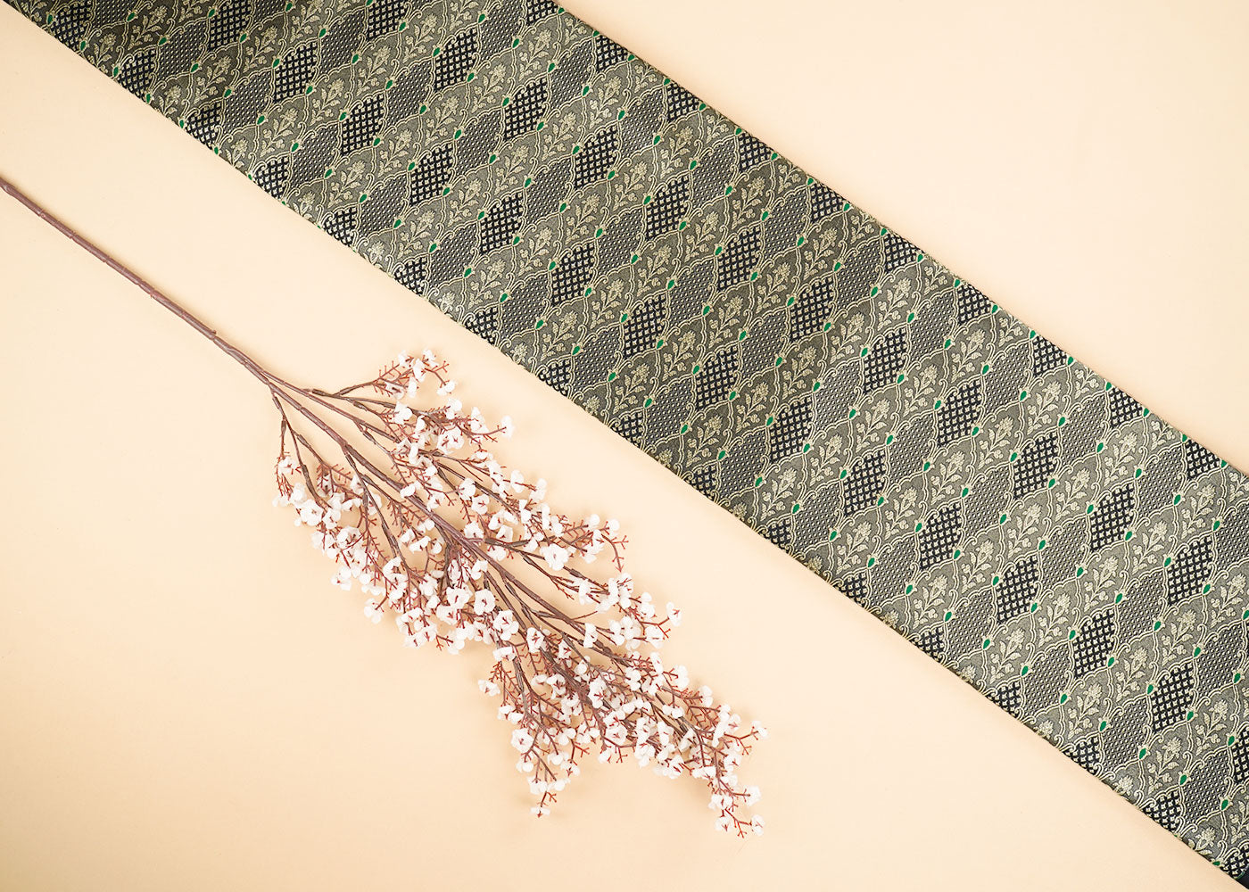 Black Banarasi Brocade Fabric With Allover Thread And Golden Zari Handloom 22308