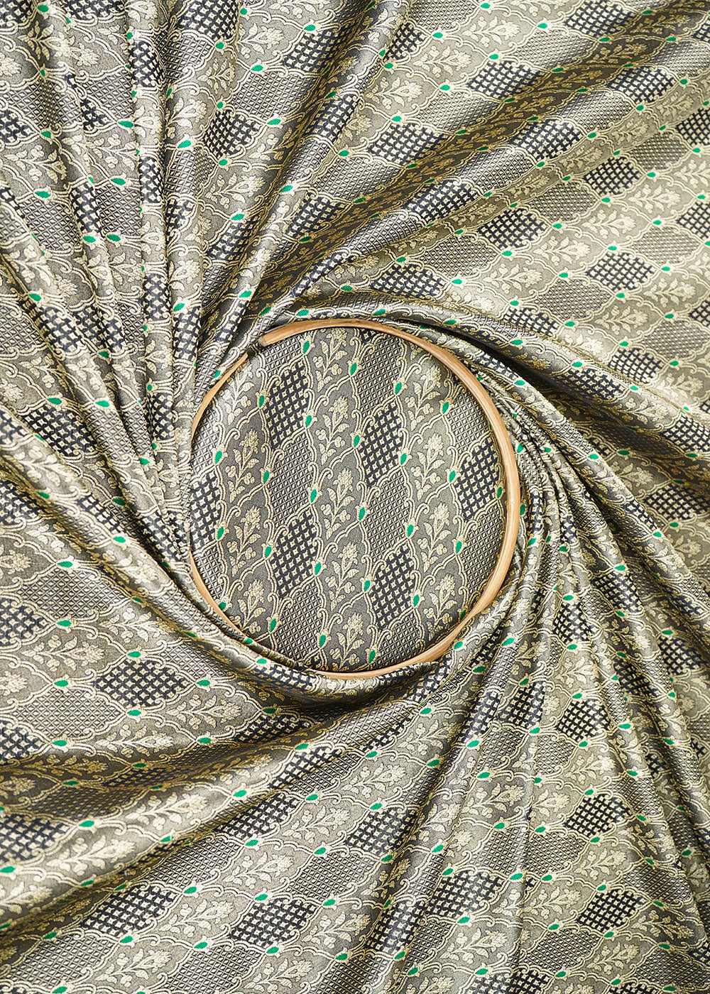 Black-Banarasi-Brocade-Fabric-With-Allover-Thread-And-Golden-Zari-Handloom-22308-close-view