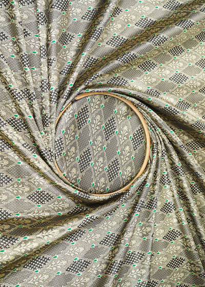 Black Banarasi Brocade Fabric With All Over Thread And Golden Zari Handloom 22308