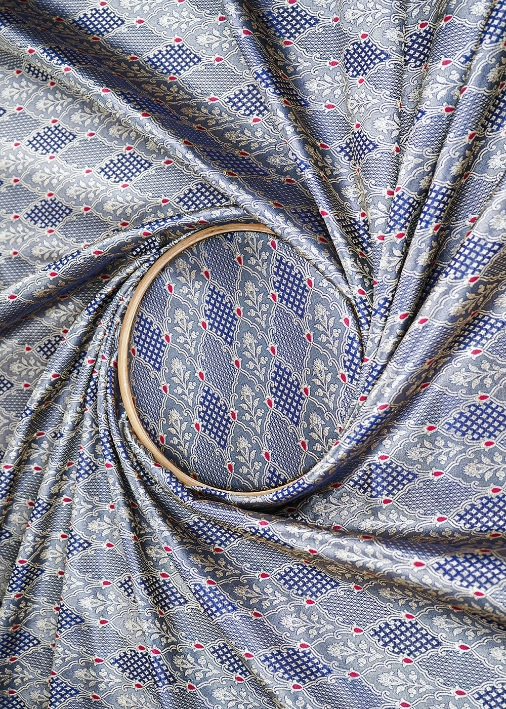 Navy-Blue-Banarasi-Brocade-Fabric-With-Allover-Thread-And-Golden-Zari-Handloom-22309-close-view