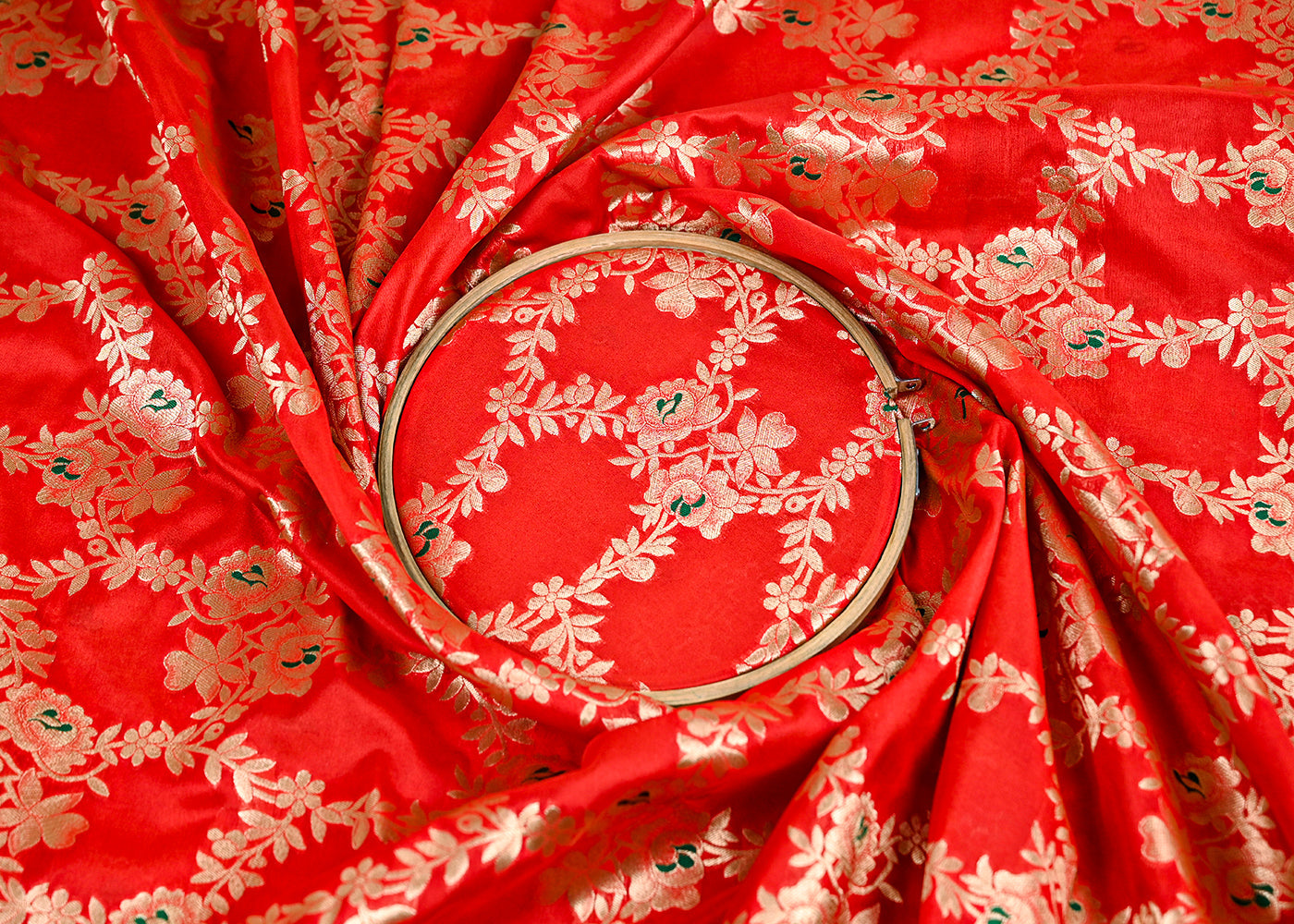 Red-Banarasi-Brocade-Fabric-With-All-Over-Thread-And-Zari-Handloom-22311-cloae-view