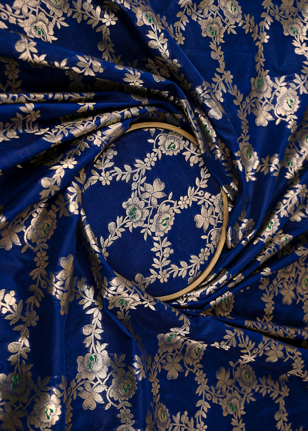 Navy-Blue-Banarasi-Brocade-Fabric-With-All-Over-Thread-And-Zari-Handloom-22312-close-view
