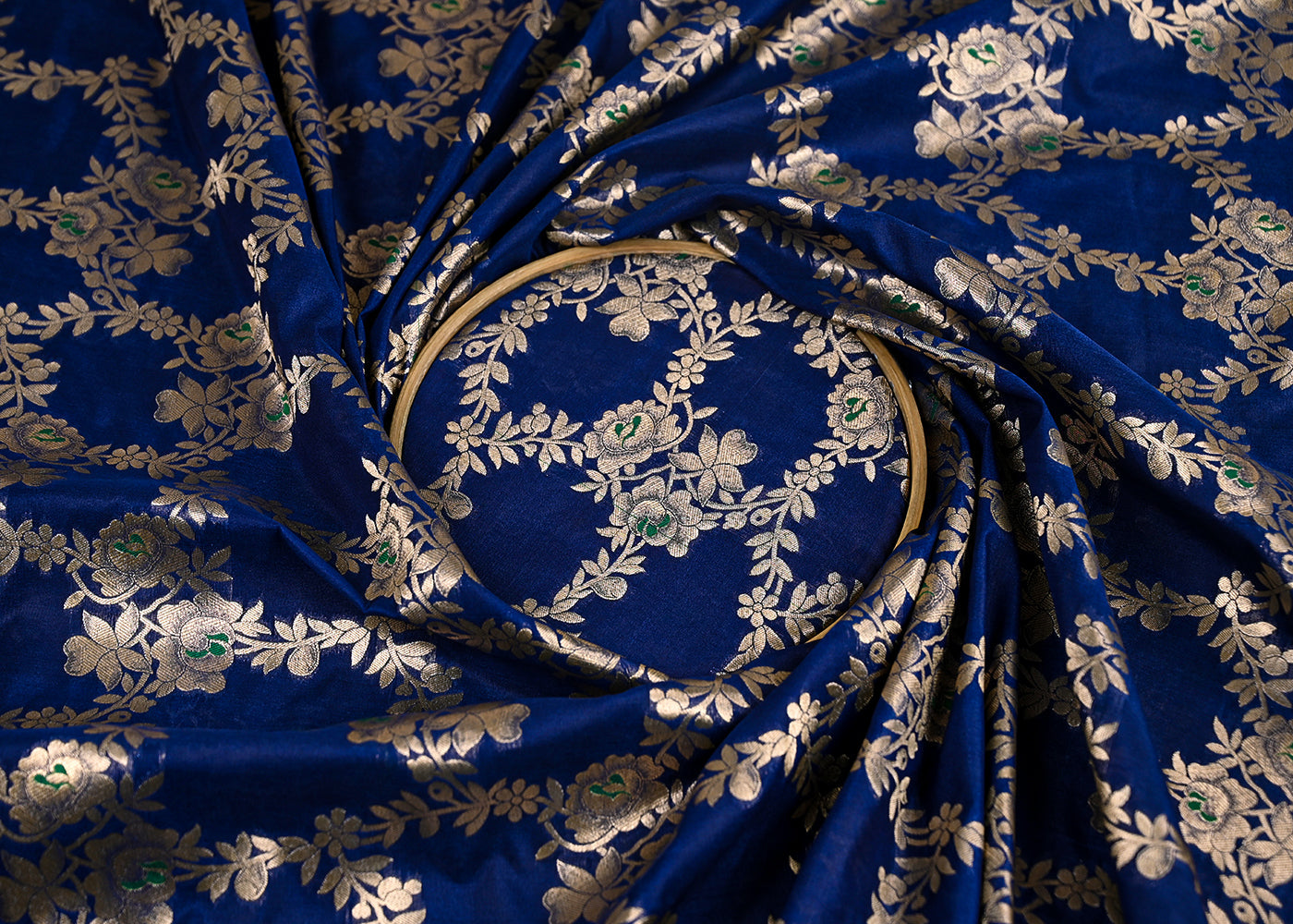 Navy-Blue-Banarasi-Brocade-Fabric-With-All-Over-Thread-And-Zari-Handloom-22312-close-view
