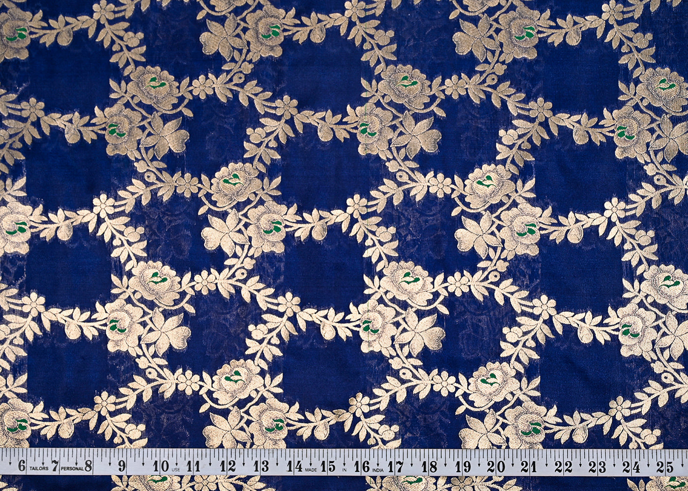 Navy-Blue-Banarasi-Brocade-Fabric-With-All-Over-Thread-And-Zari-Handloom-22312-measurement-view