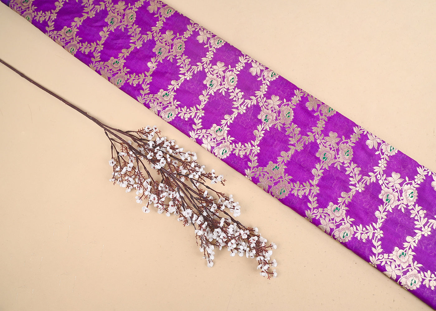 Purple-Banarasi-Brocade-Fabric-With-All-Over-Thread-And-Zari-Handloom-22313