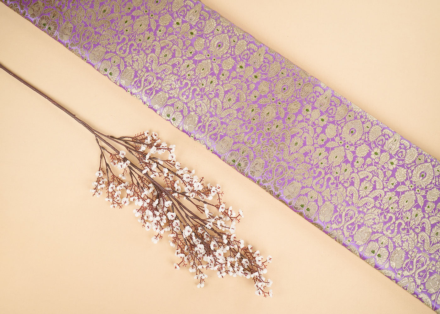 Light Purple Banarasi Brocade Fabric With Allover Thread And Zari Handloom 22314